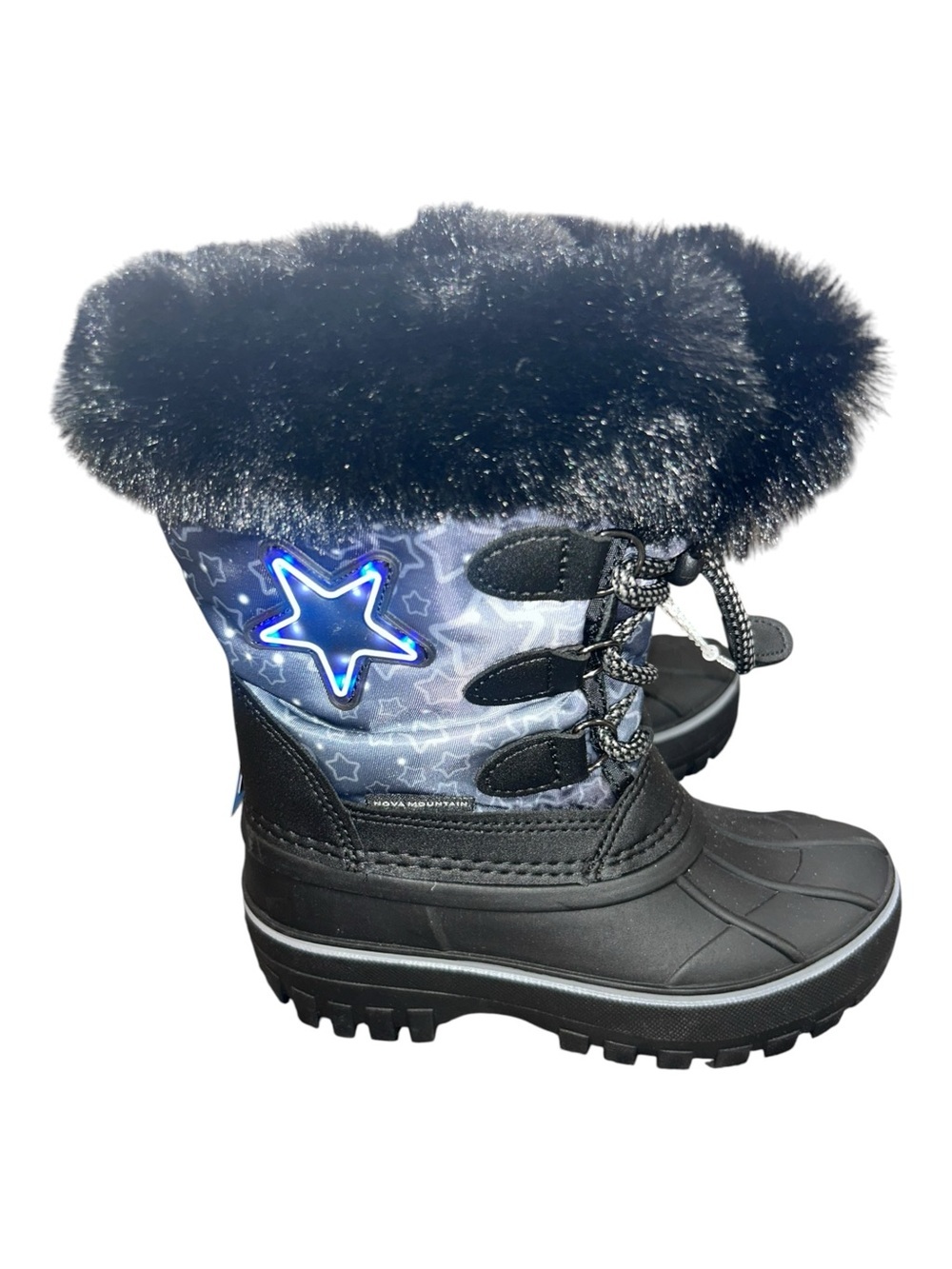 Nova Mountain Light Up Winter Snow Kids  Boots Size 10 NWT Grey Star Faux Fur